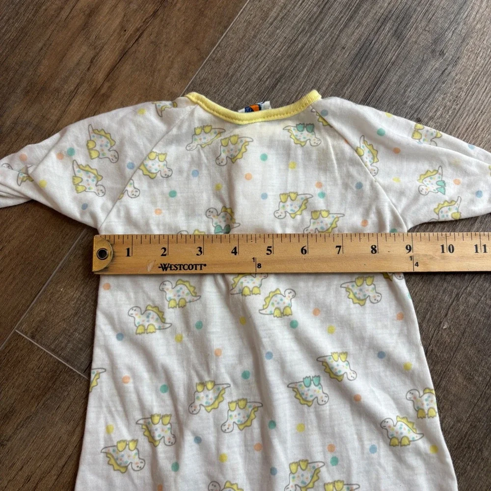 Vintage Carters Baby Dinosaur‎ Print Sleep Gown White Yellow Layette USA 13 lb